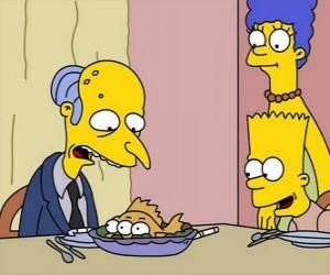 yapboz Charles Montgomery Burns üç şaşkın benzerim balık Marge ve Bart yemek için onlara hizmet gözlü